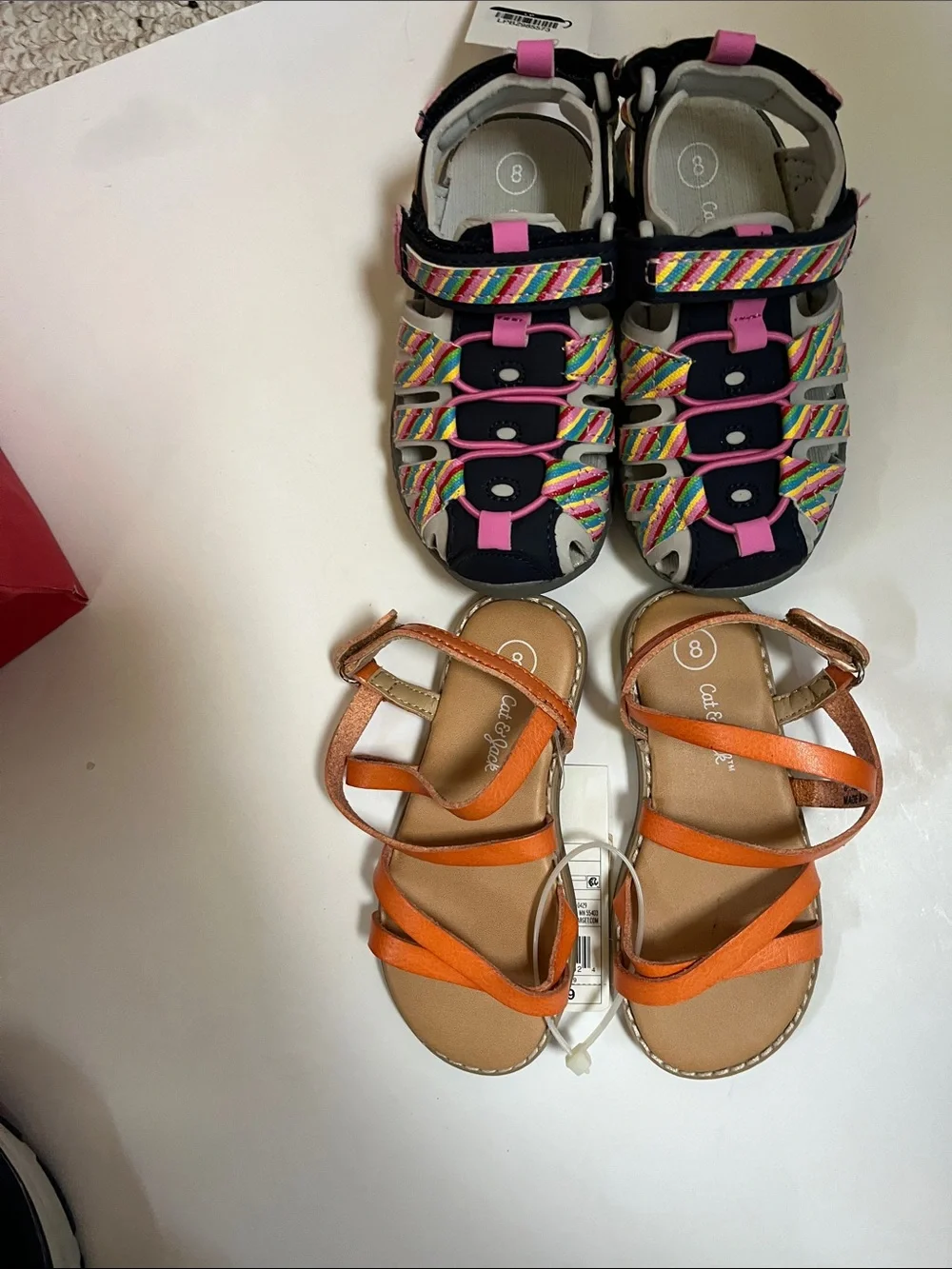 Cat & Jack Orange Strappy Girls Sandals & Multicolor Closed-Toe Sport Sandals